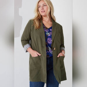 J.Jill army green bayleaf lightweight buttoned collared blazer size XL petite